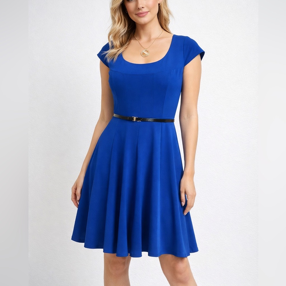 Calvin Klein Royal Blue Cap Sleeve Midi Dress